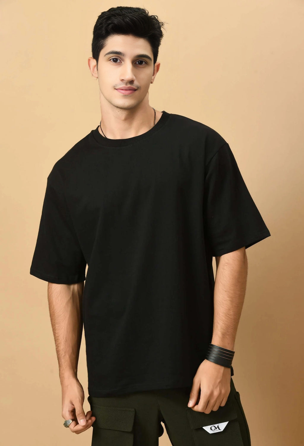 Men's Oversized Cotton T-Shirt | Relaxed Fit Streetwear Tee for Casual Style - Black