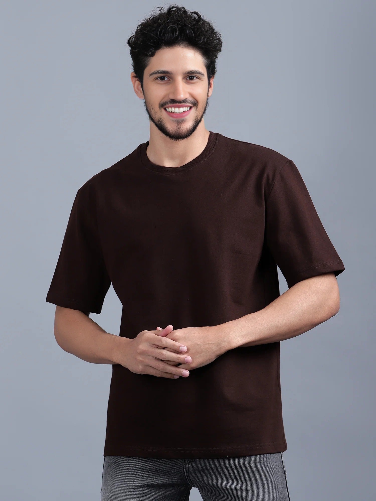 Men's Oversized Cotton T-Shirt | Relaxed Fit Streetwear Tee for Casual Style - Brown