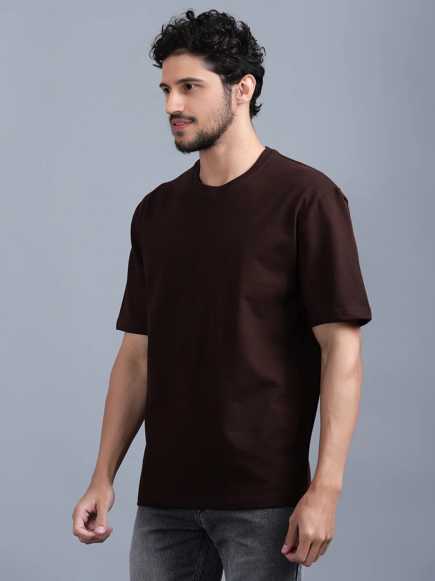 Men's Oversized Cotton T-Shirt | Relaxed Fit Streetwear Tee for Casual Style - Brown