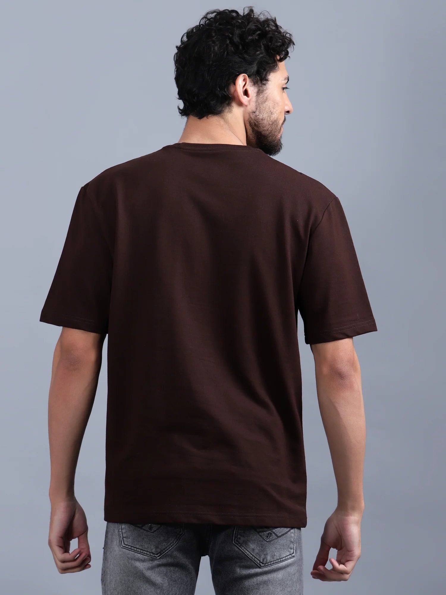 Men's Oversized Cotton T-Shirt | Relaxed Fit Streetwear Tee for Casual Style - Brown