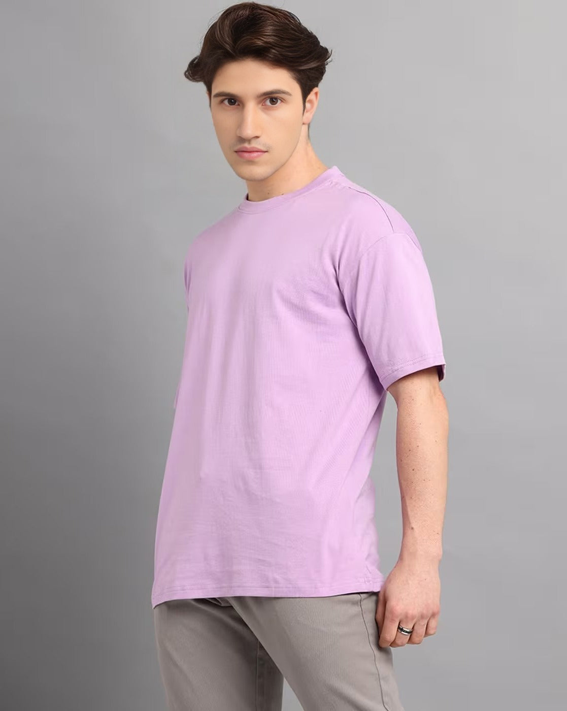 Men's Oversized Cotton T-Shirt | Relaxed Fit Streetwear Tee for Casual Style - Lavender
