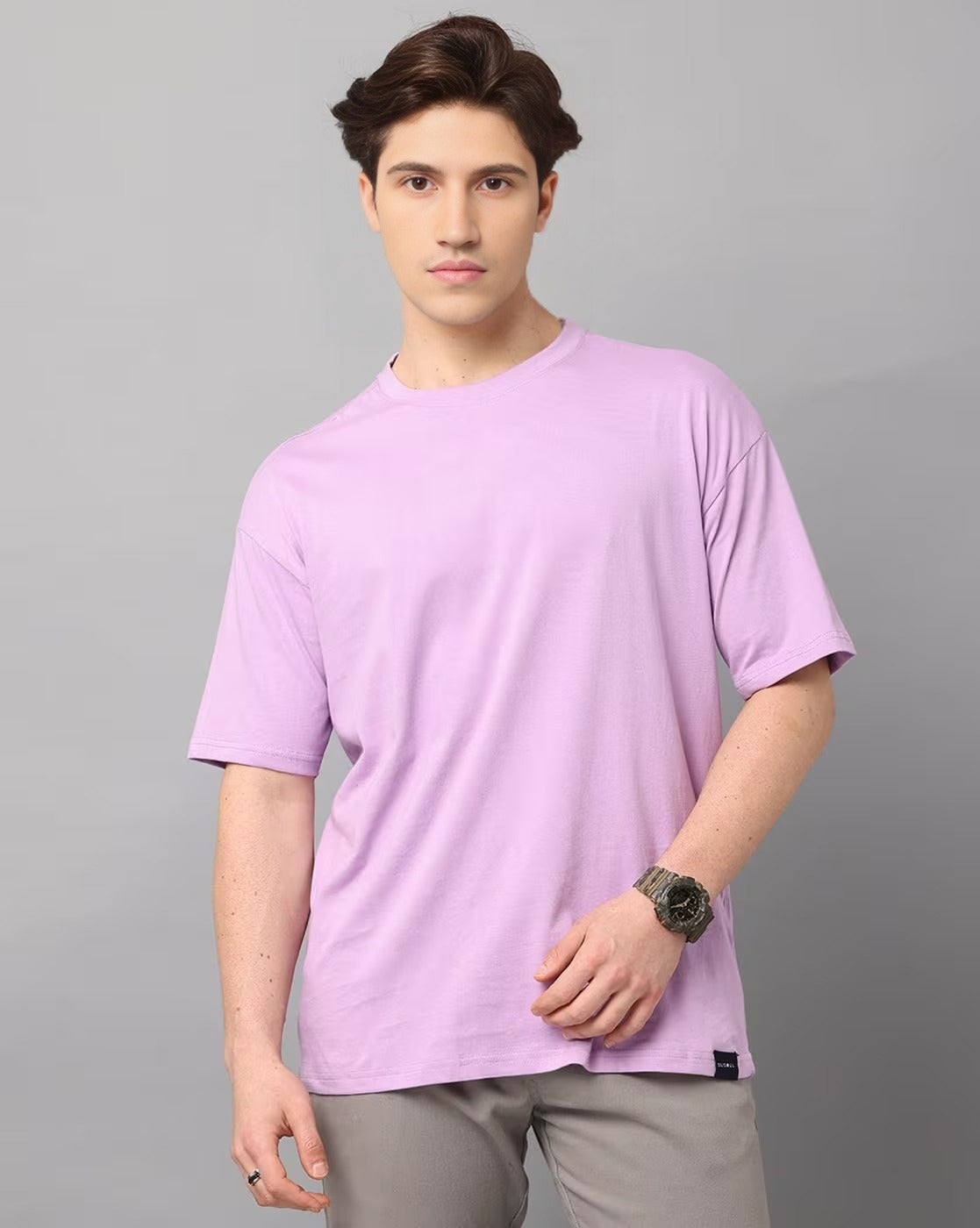 Men's Oversized Cotton T-Shirt | Relaxed Fit Streetwear Tee for Casual Style - Lavender