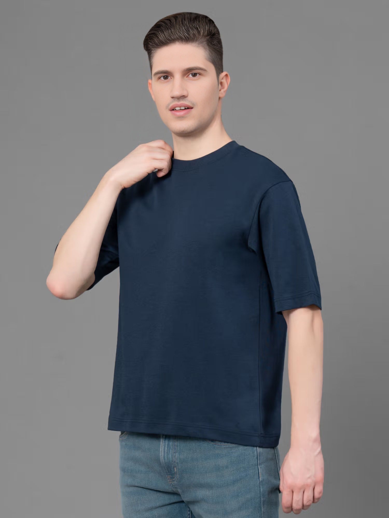 Men's Oversized Cotton T-Shirt | Relaxed Fit Streetwear Tee for Casual Style - Navy