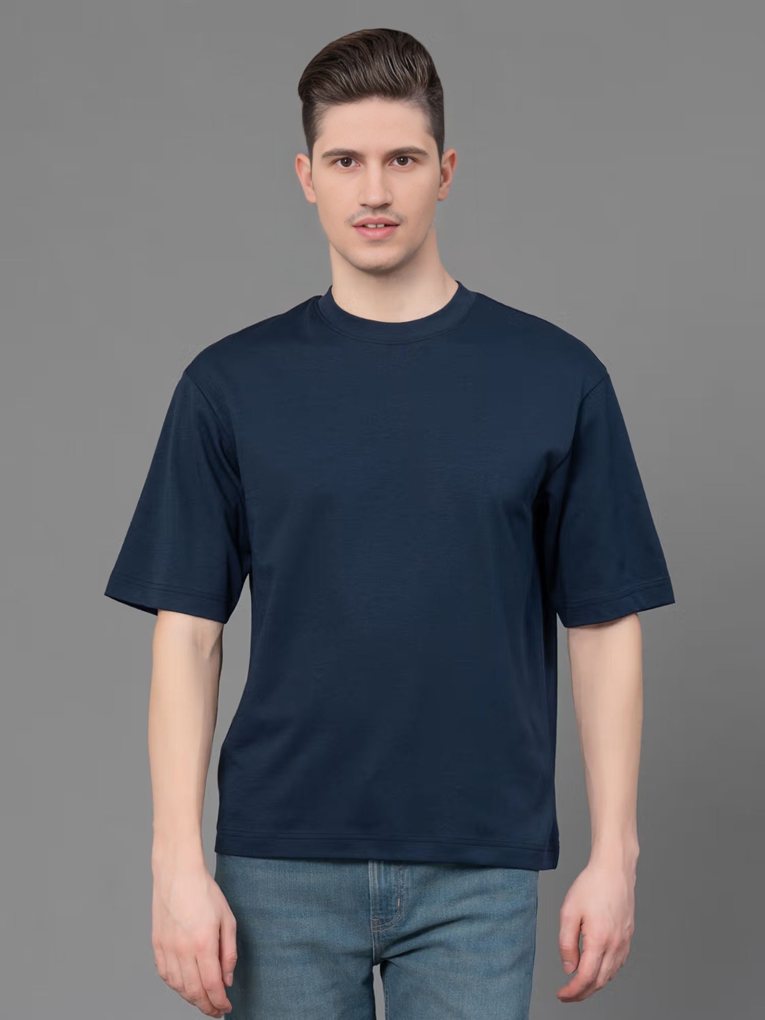 Men's Oversized Cotton T-Shirt | Relaxed Fit Streetwear Tee for Casual Style - Navy