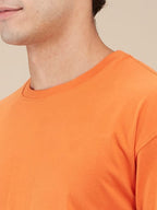 Men's Oversized Cotton T-Shirt | Relaxed Fit Streetwear Tee for Casual Style - Orange