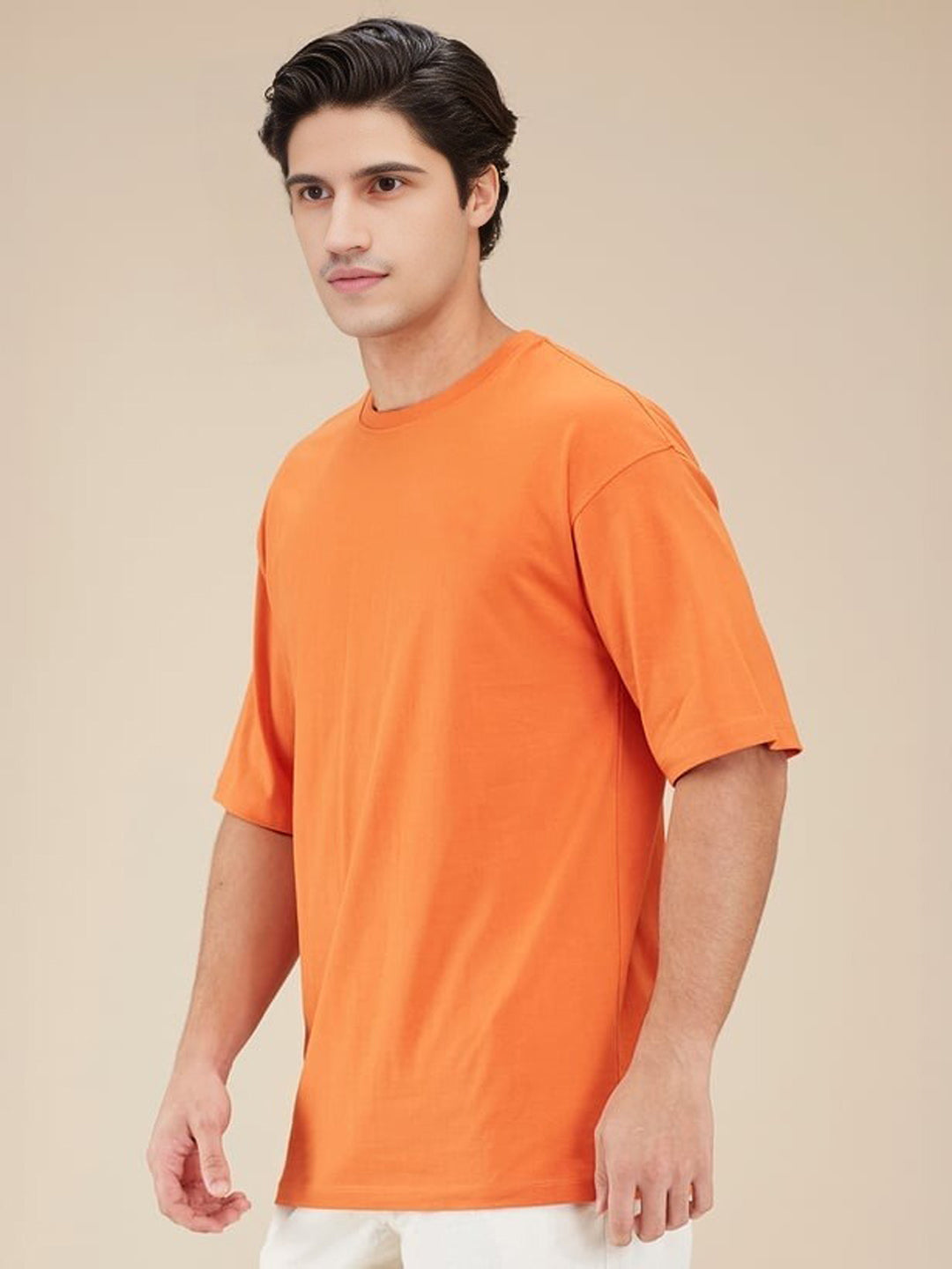 Men's Oversized Cotton T-Shirt | Relaxed Fit Streetwear Tee for Casual Style - Orange