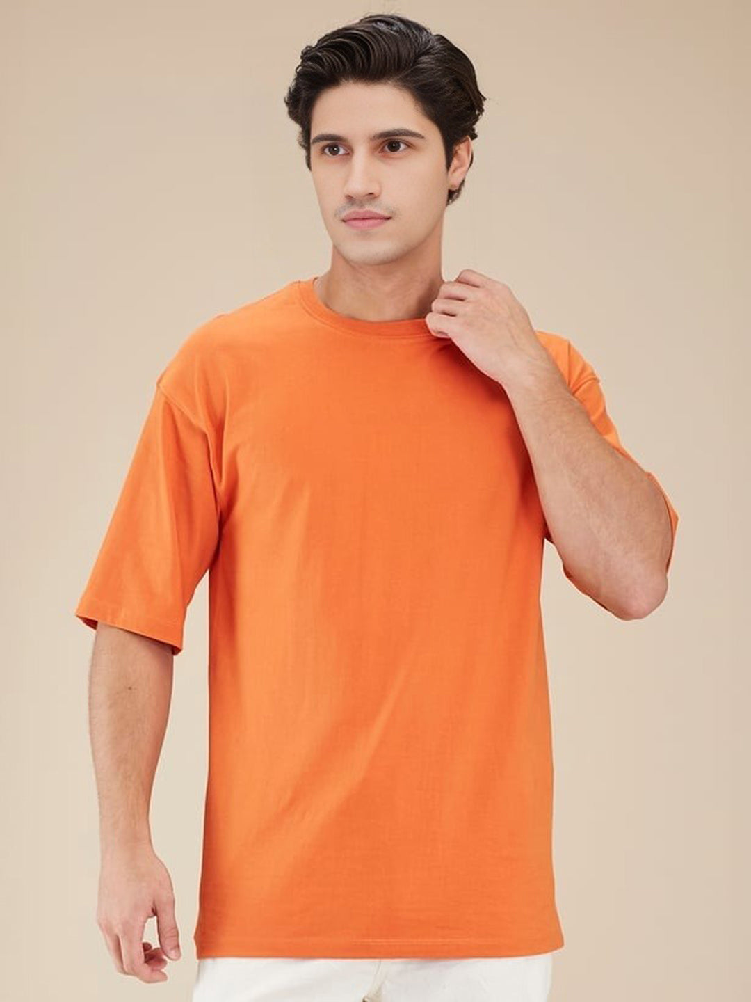 Men's Oversized Cotton T-Shirt | Relaxed Fit Streetwear Tee for Casual Style - Orange
