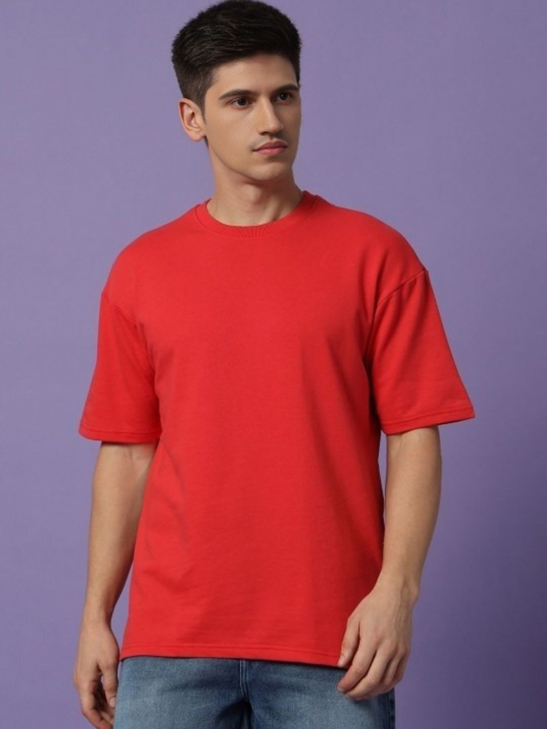Men's Oversized Cotton T-Shirt | Relaxed Fit Streetwear Tee for Casual Style - Red