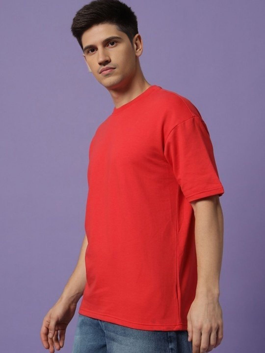 Men's Oversized Cotton T-Shirt | Relaxed Fit Streetwear Tee for Casual Style - Red