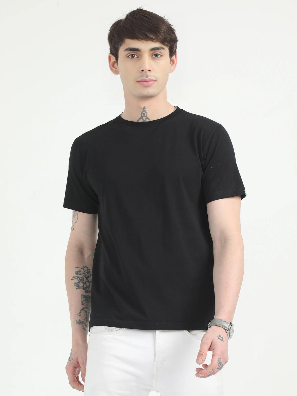 Fashient Men's Beige T-Shirt - Stylish, Comfortable and Everyday Essential - Black