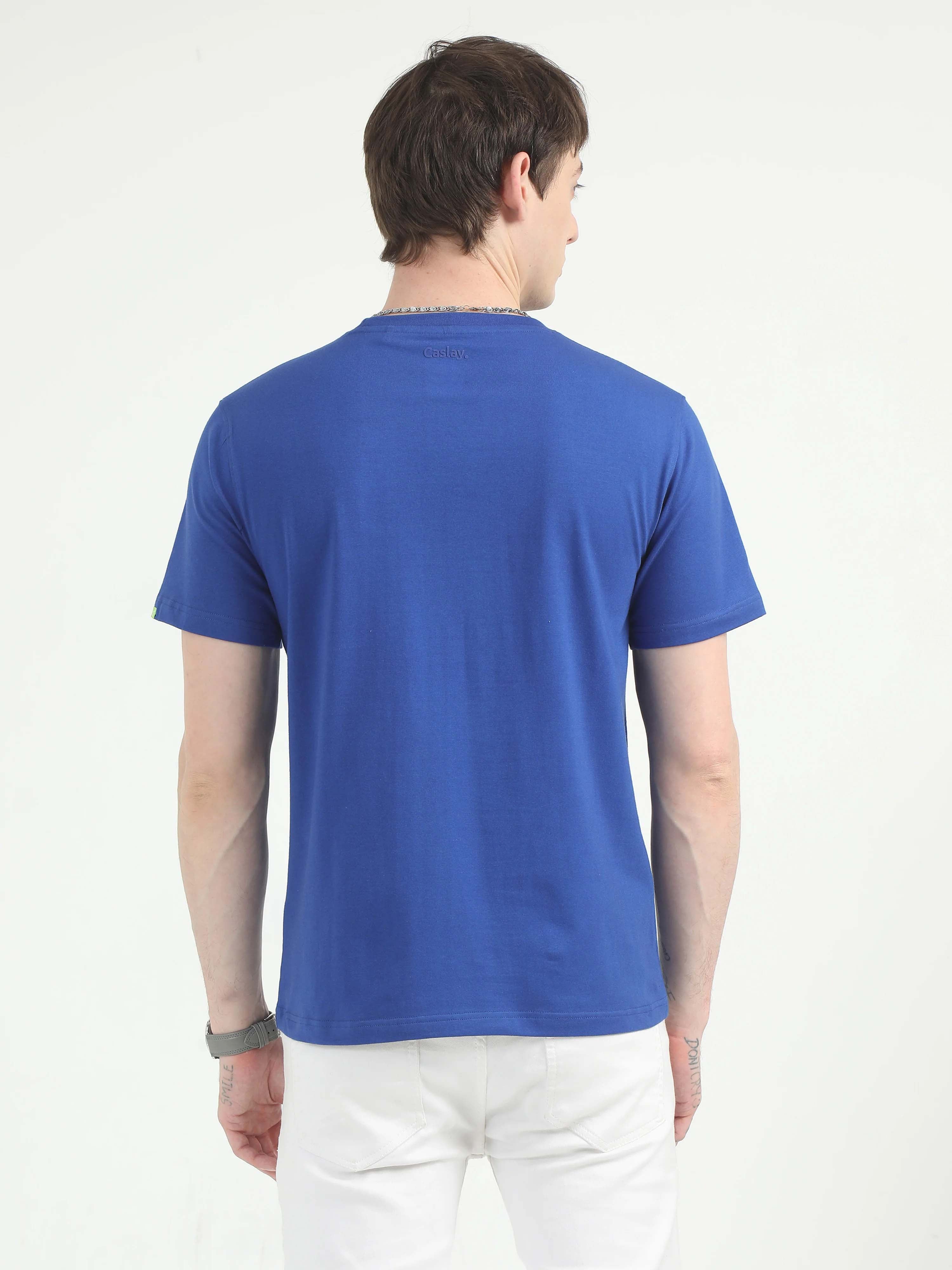 Fashient Men's Beige T-Shirt - Stylish, Comfortable and Everyday Essential - Blue