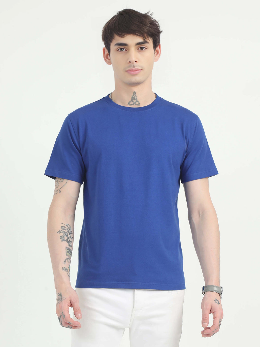 Fashient Men's Beige T-Shirt - Stylish, Comfortable and Everyday Essential - Blue