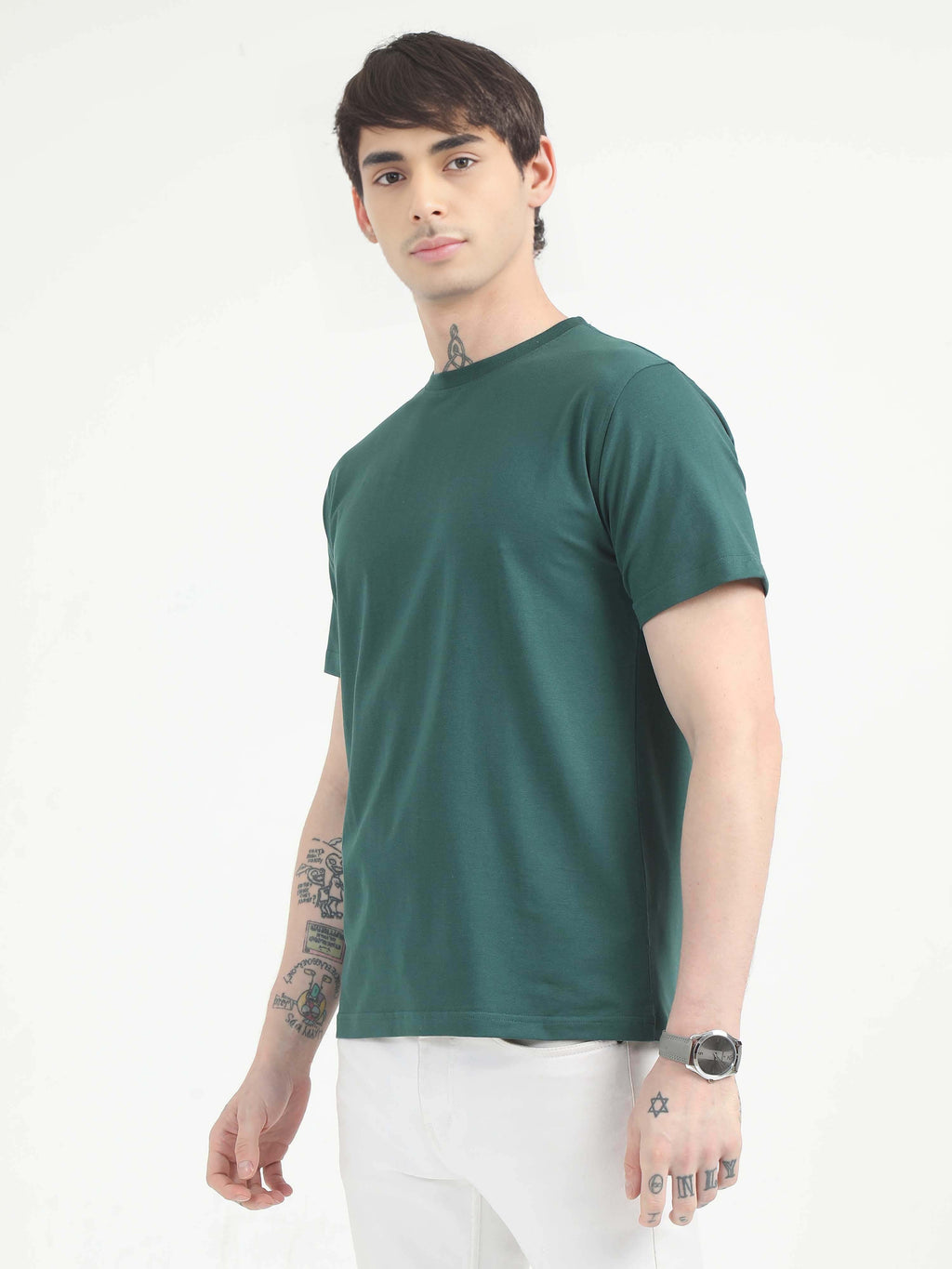 Fashient Men's Beige T-Shirt - Stylish, Comfortable and Everyday Essential - Green