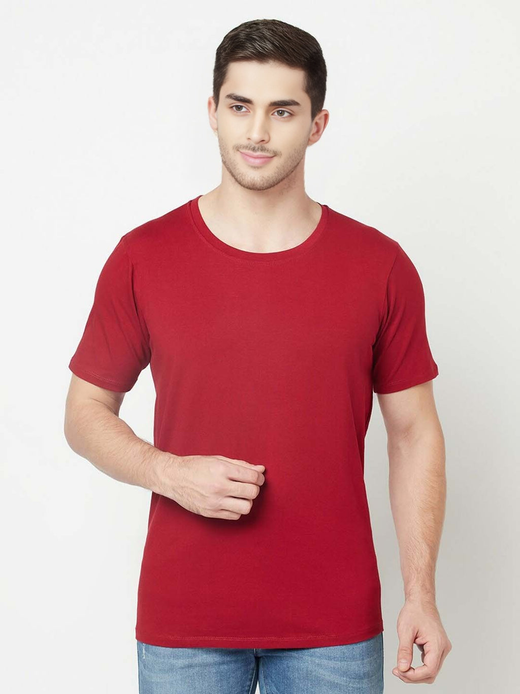 Fashient Men's Beige T-Shirt - Stylish, Comfortable and Everyday Essential - Maroon