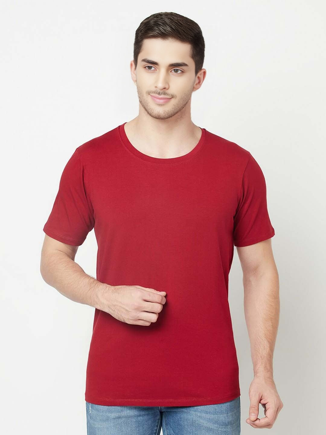 Fashient Men's Beige T-Shirt - Stylish, Comfortable and Everyday Essential - Maroon