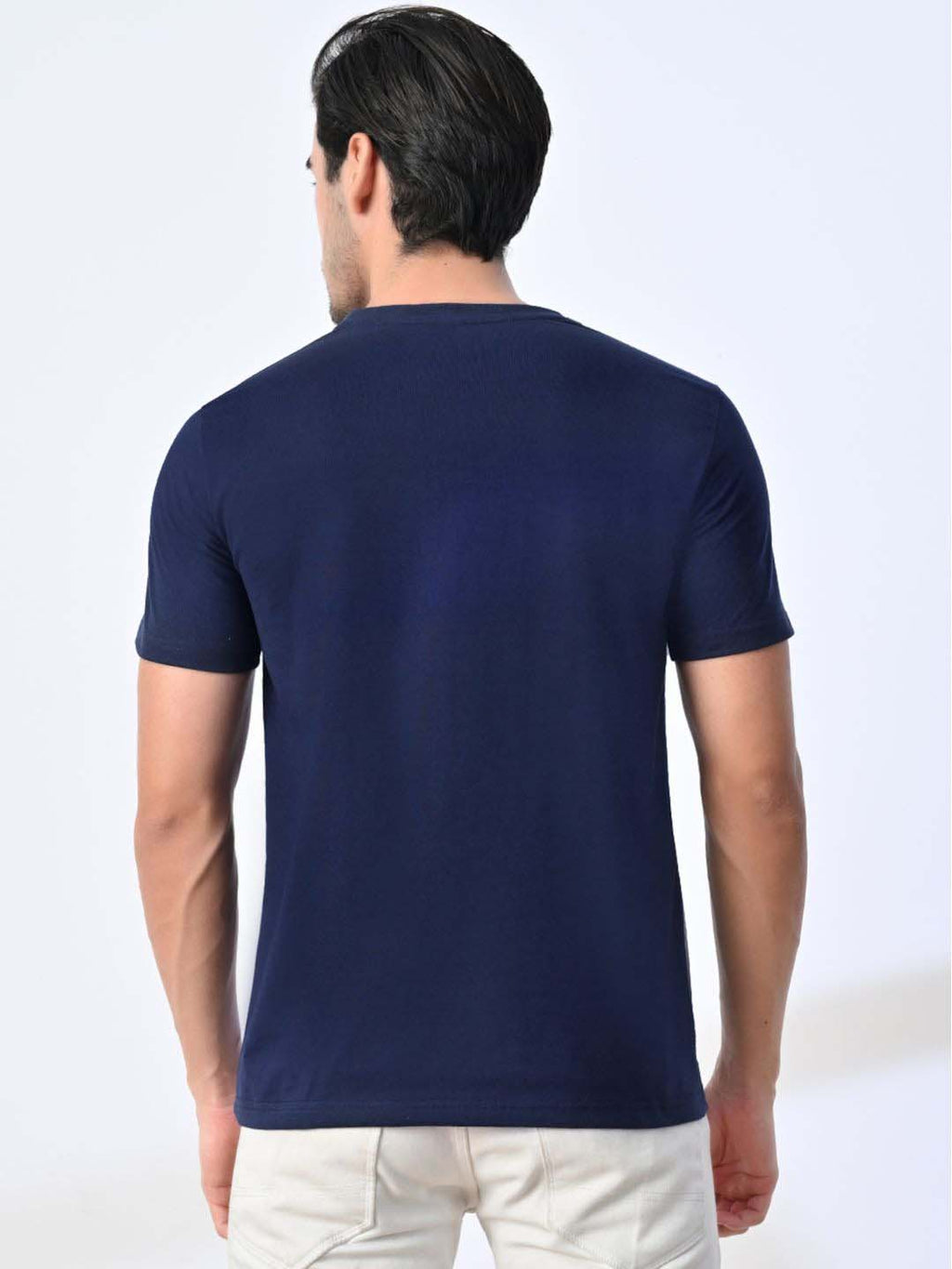 Fashient Men's Beige T-Shirt - Stylish, Comfortable and Everyday Essential - Navy
