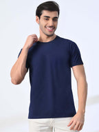 Fashient Men's Beige T-Shirt - Stylish, Comfortable and Everyday Essential - Navy