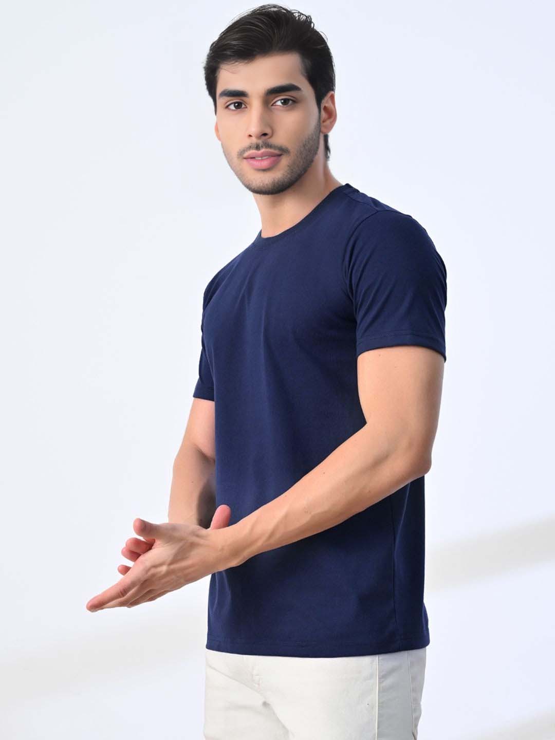 Fashient Men's Beige T-Shirt - Stylish, Comfortable and Everyday Essential - Navy