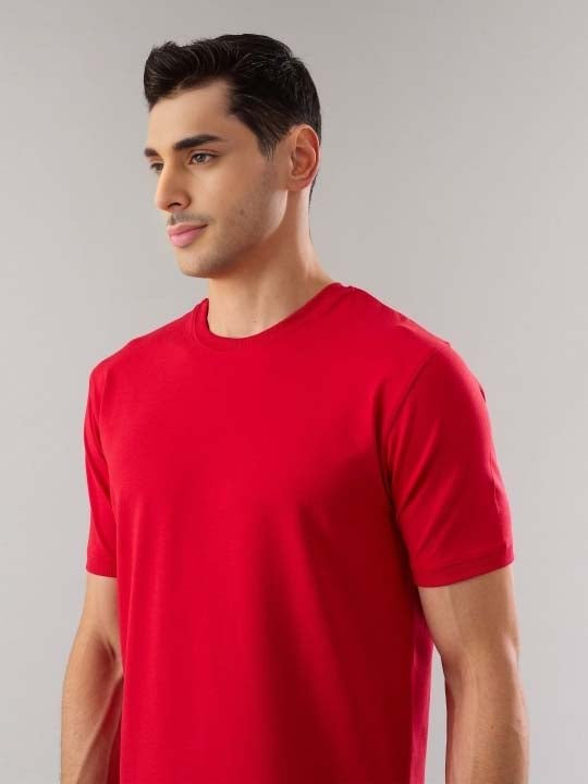 Fashient Men's Beige T-Shirt - Stylish, Comfortable and Everyday Essential - Red
