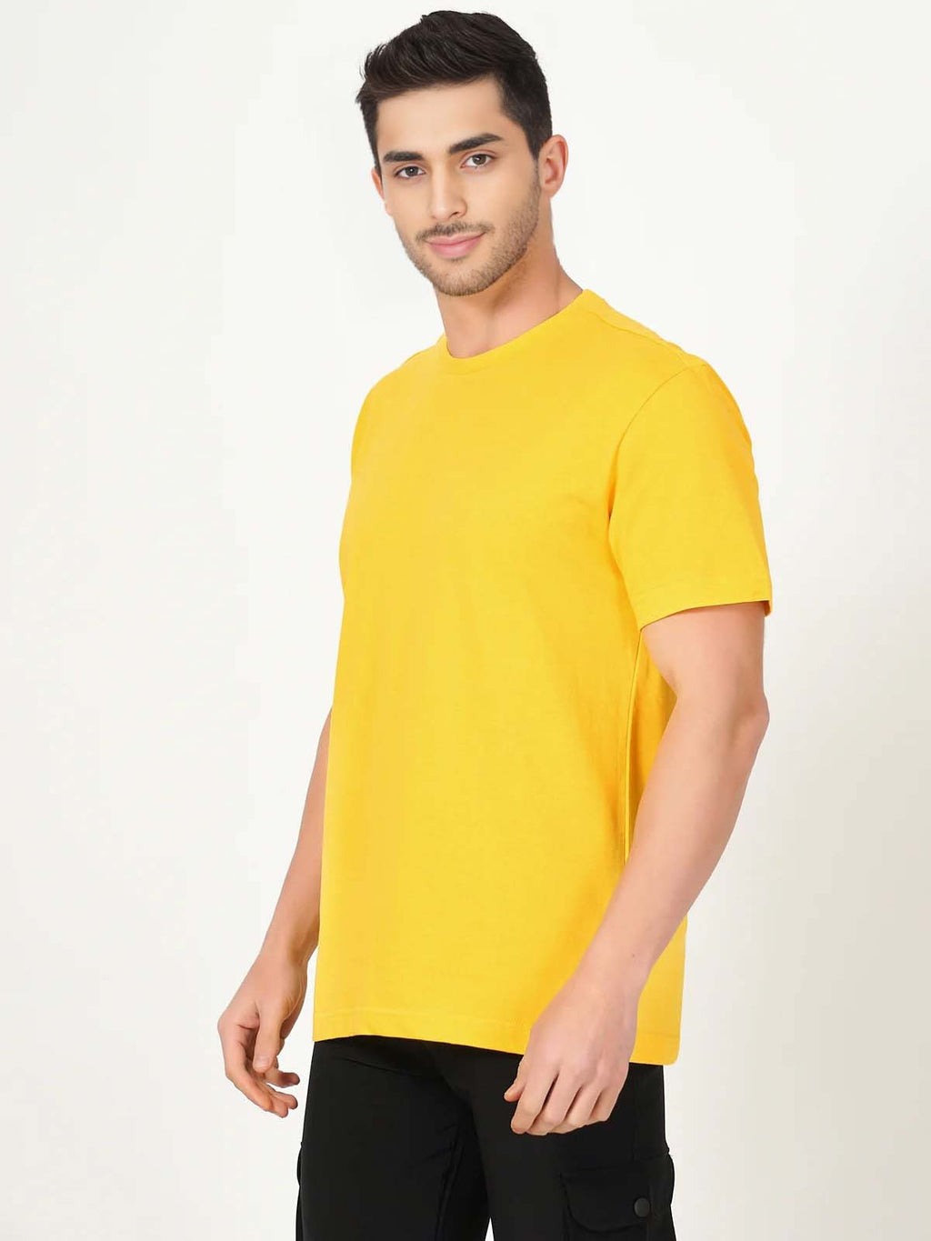 Fashient Men's Beige T-Shirt - Stylish, Comfortable and Everyday Essential - Yellow