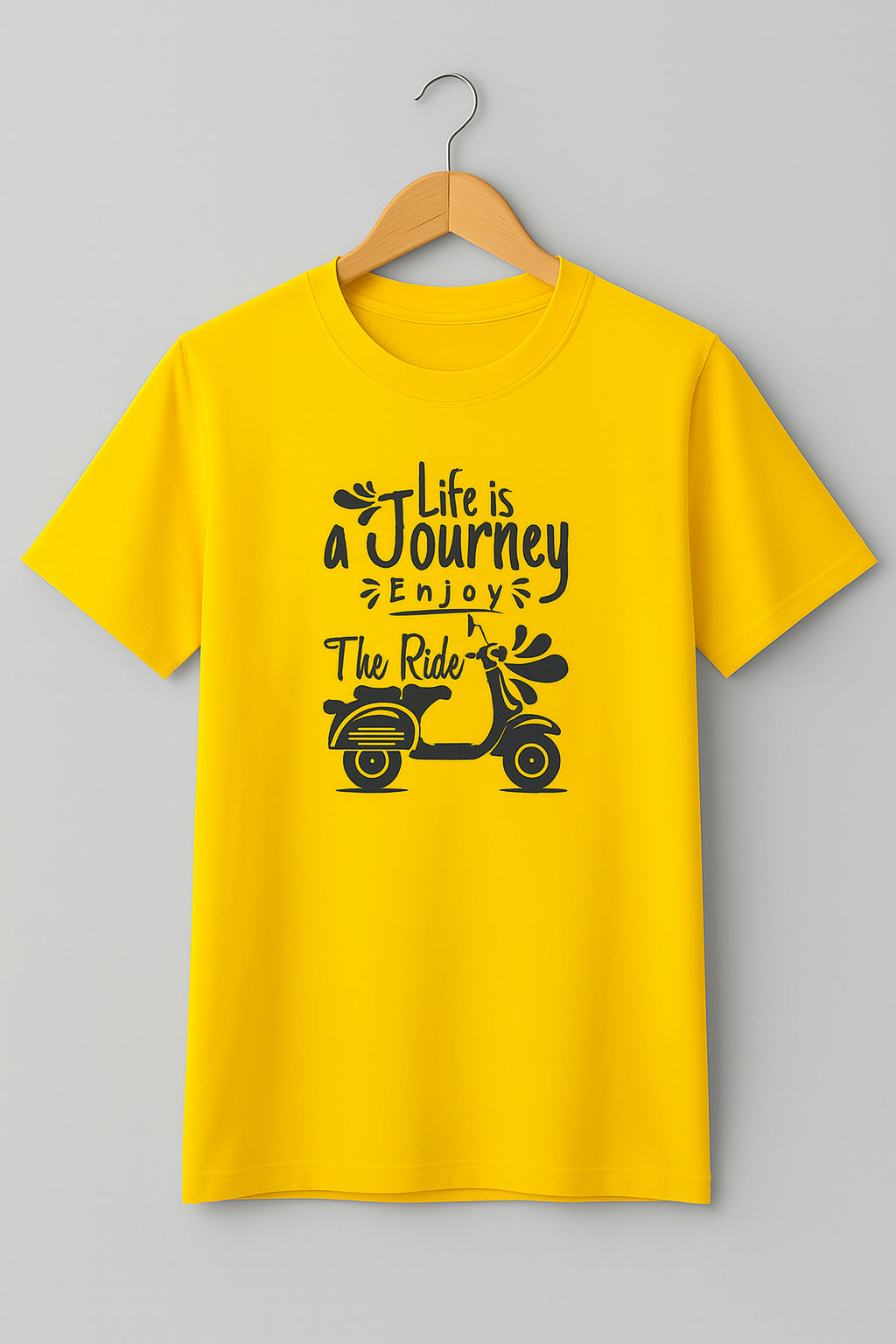 Men's Cotton Crew Neck Printed T-Shirt - Trendy Graphic Design Tee - Yellow