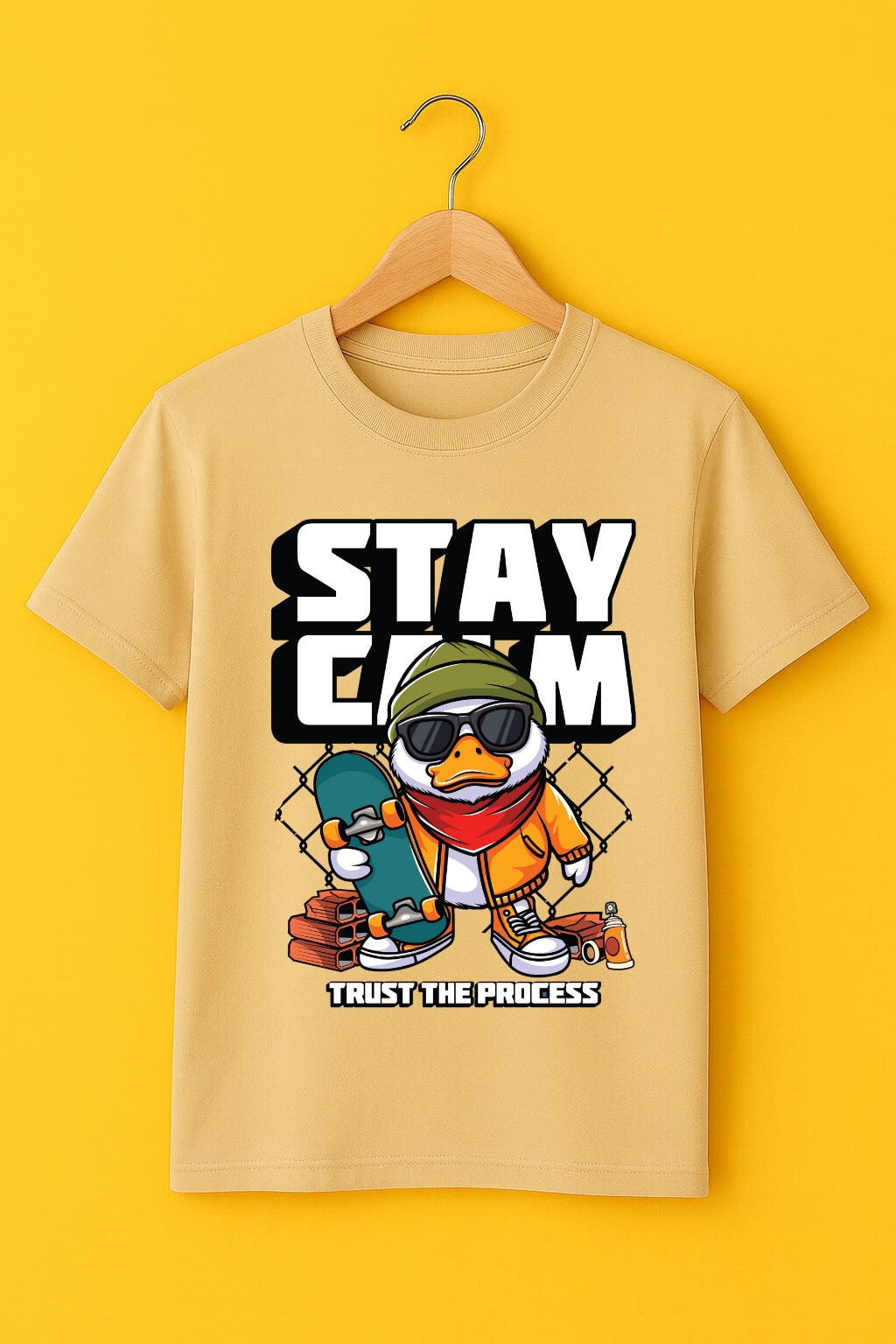 Men's Classic Fit Cotton Graphic Printed T-Shirt - Beige