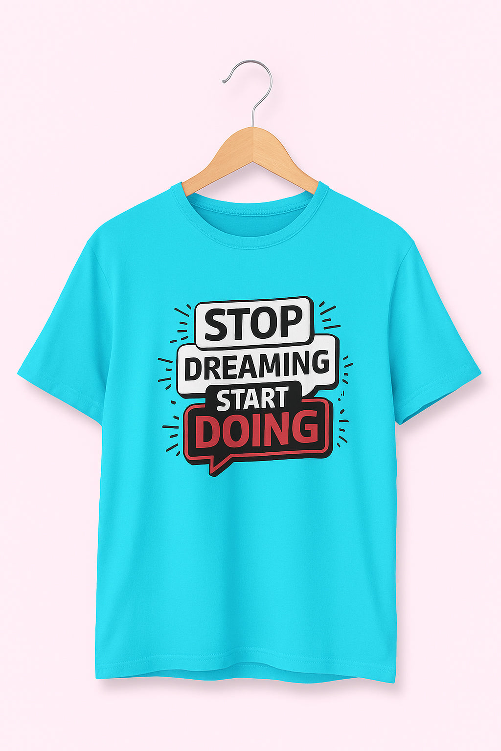 Men's Cotton Motivational Printed Crew Neck T-Shirt - Skyblue