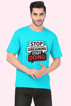 Men's Cotton Motivational Printed Crew Neck T-Shirt - Skyblue