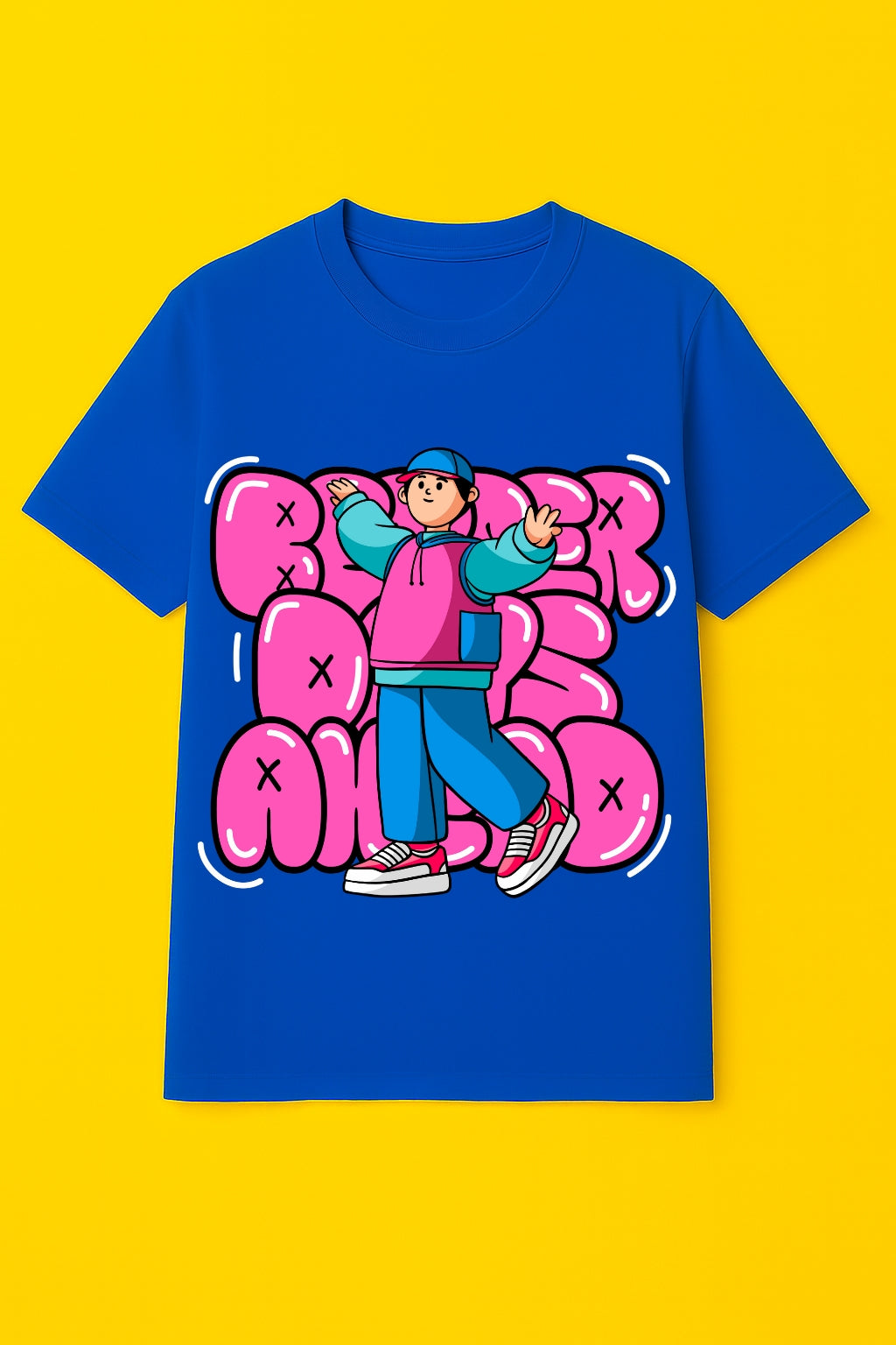 Men's Blue Cotton Graphic T-Shirt - Casual Street Style - Blue