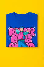 Men's Blue Cotton Graphic T-Shirt - Casual Street Style - Blue