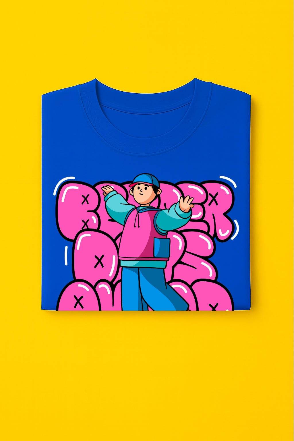Men's Blue Cotton Graphic T-Shirt - Casual Street Style - Blue