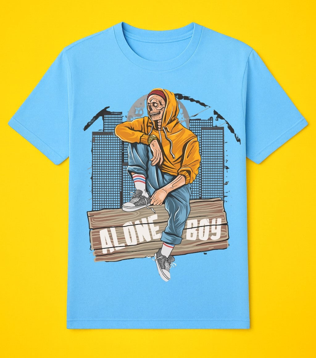 Men's Sky Blue Cotton Graphic T-Shirt - Urban Casual Look - Skyblue