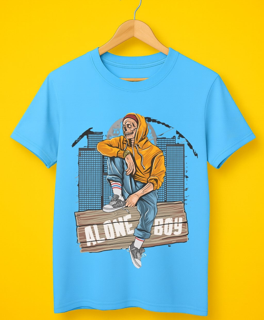 Men's Sky Blue Cotton Graphic T-Shirt - Urban Casual Look - Skyblue