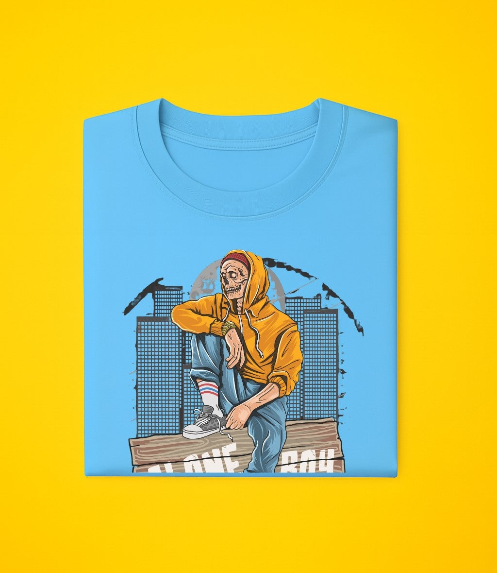 Men's Sky Blue Cotton Graphic T-Shirt - Urban Casual Look - Skyblue