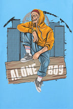 Men's Sky Blue Cotton Graphic T-Shirt - Urban Casual Look - Skyblue
