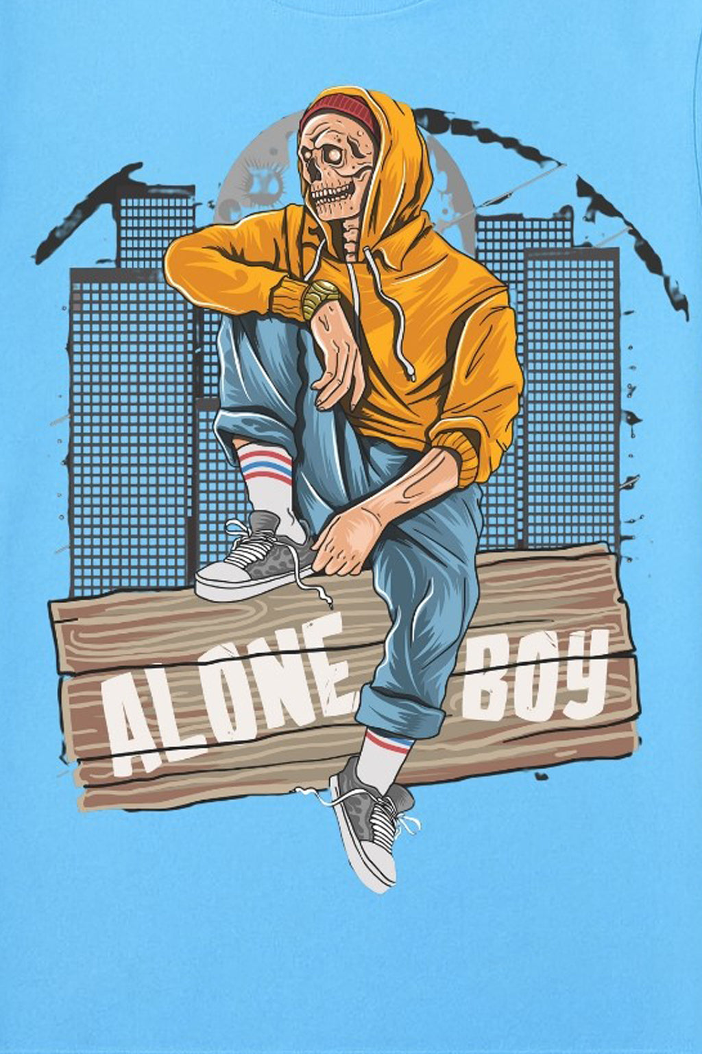 Men's Sky Blue Cotton Graphic T-Shirt - Urban Casual Look - Skyblue