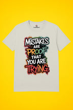 Men's 100% Cotton Round Neck Printed T-Shirt - "Mistakes Are Proof That You Are Trying" - Grey