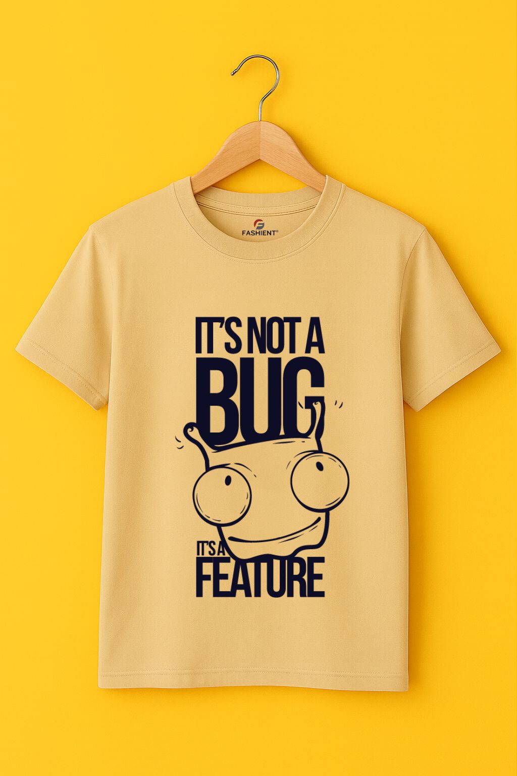 Men's Cotton Graphic Printed T-Shirt - It's Not a Bug, It's a Feature - Beige