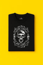 Men's Graphic Skull Print Black Cotton T-Shirt - "Live Fast Die Last" - Black