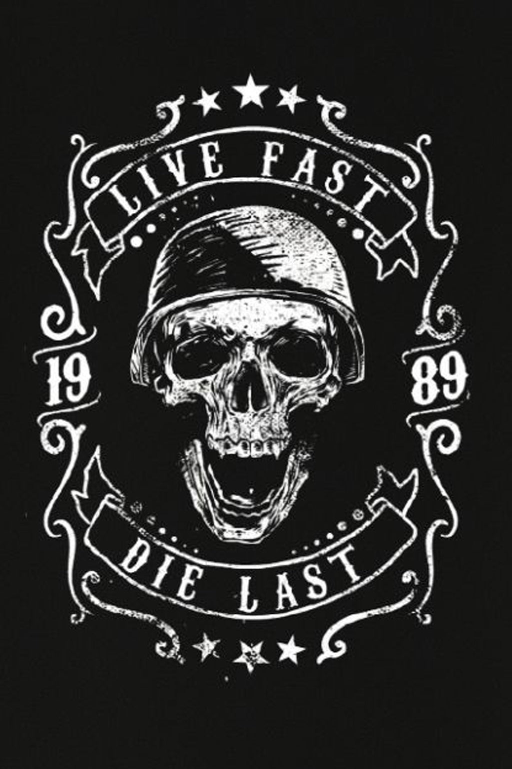 Men's Graphic Skull Print Black Cotton T-Shirt - "Live Fast Die Last" - Black