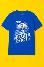 Men's Cotton Short Sleeve Graphic Printed T-Shirt - Pride of the American Road - Blue