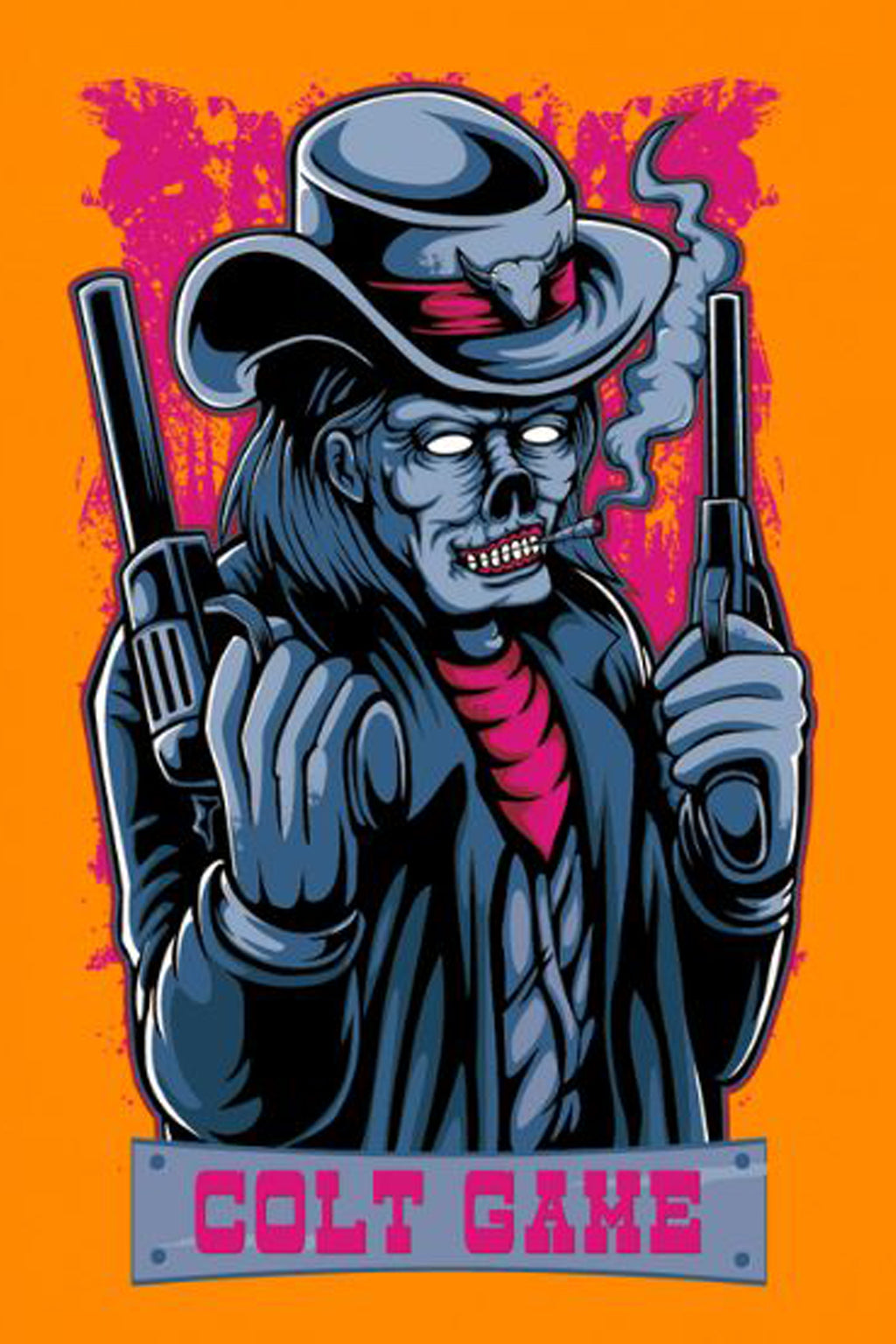 Men's Cotton Printed T-Shirt - "Colt Game" Graphic Half Sleeve Casual Tee - Orange