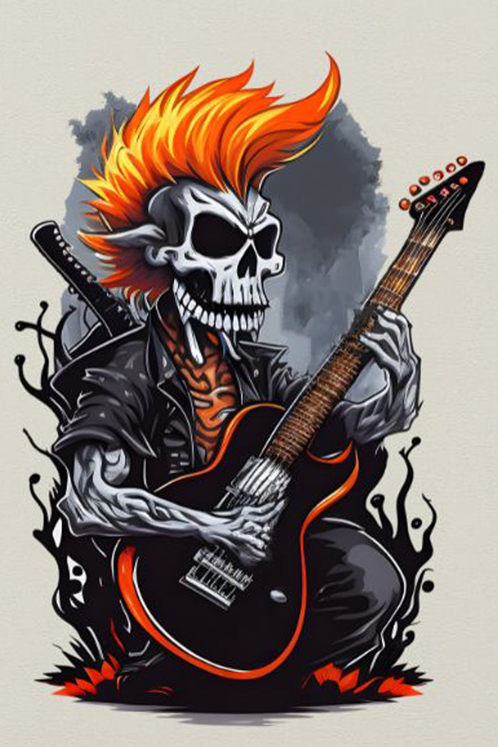 Men's Cotton Printed T-Shirt - "Rock Skull Guitarist" Music Graphic Half Sleeve Tee - Green