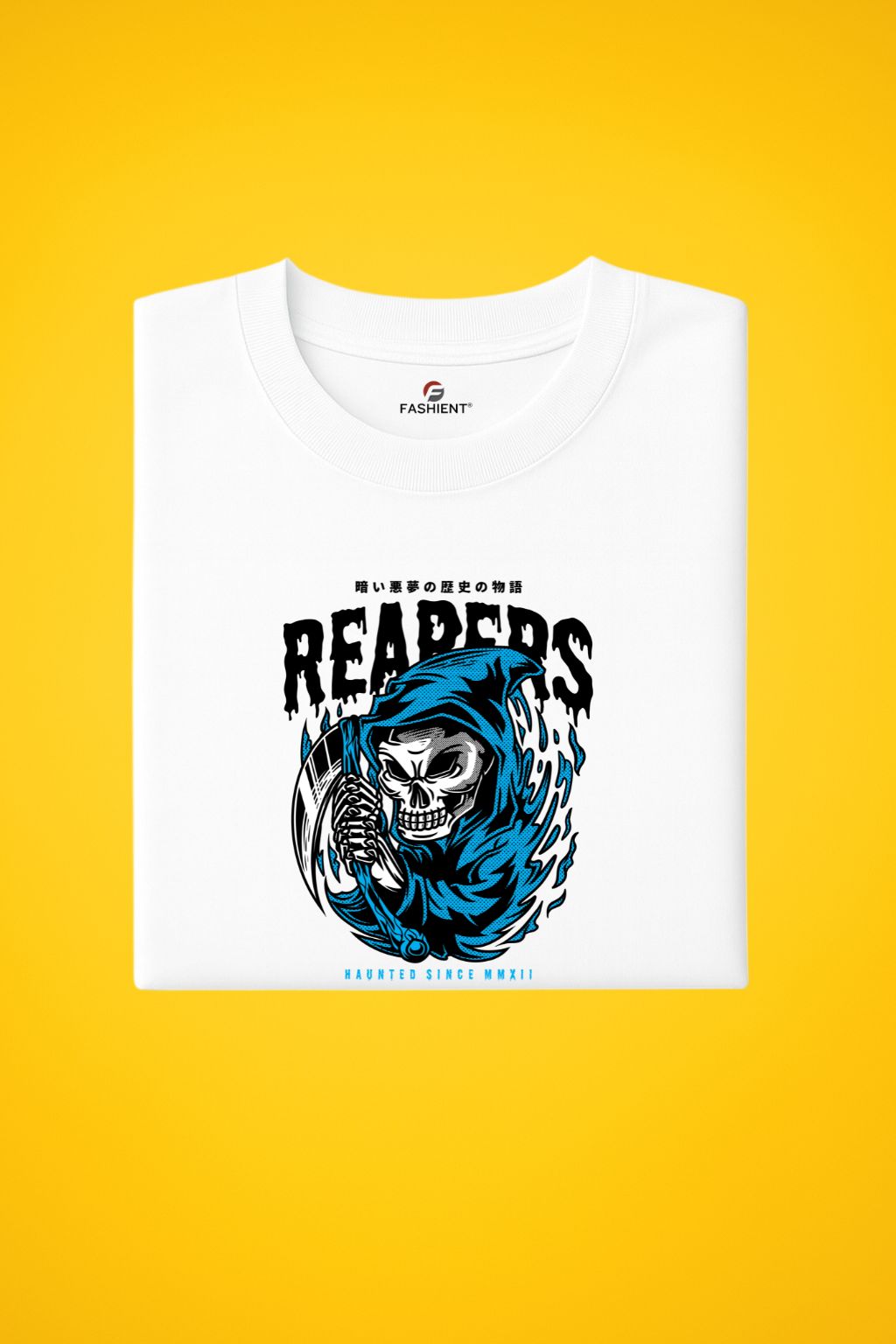 Men's Cotton Printed T-Shirt - "Reapers Skull Graphic" Haunted Streetwear Half Sleeve Tee - White