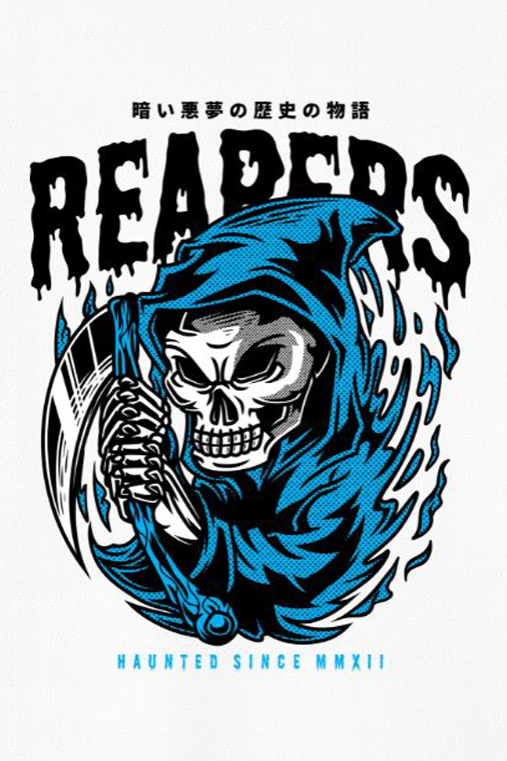 Men's Cotton Printed T-Shirt - "Reapers Skull Graphic" Haunted Streetwear Half Sleeve Tee - White