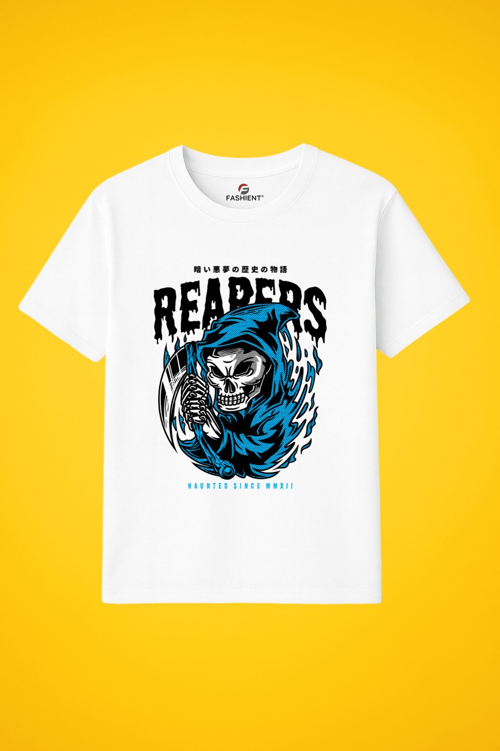 Men's Cotton Printed T-Shirt - "Reapers Skull Graphic" Haunted Streetwear Half Sleeve Tee - White