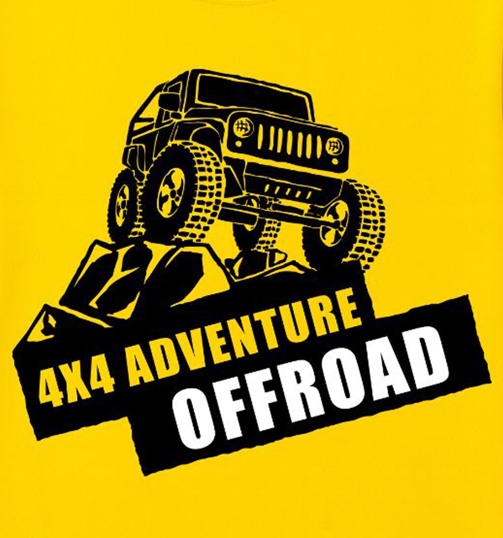 Men's Cotton Printed T-Shirt - "4x4 Adventure Offroad" Jeep Graphic Half Sleeve Tee - Yellow
