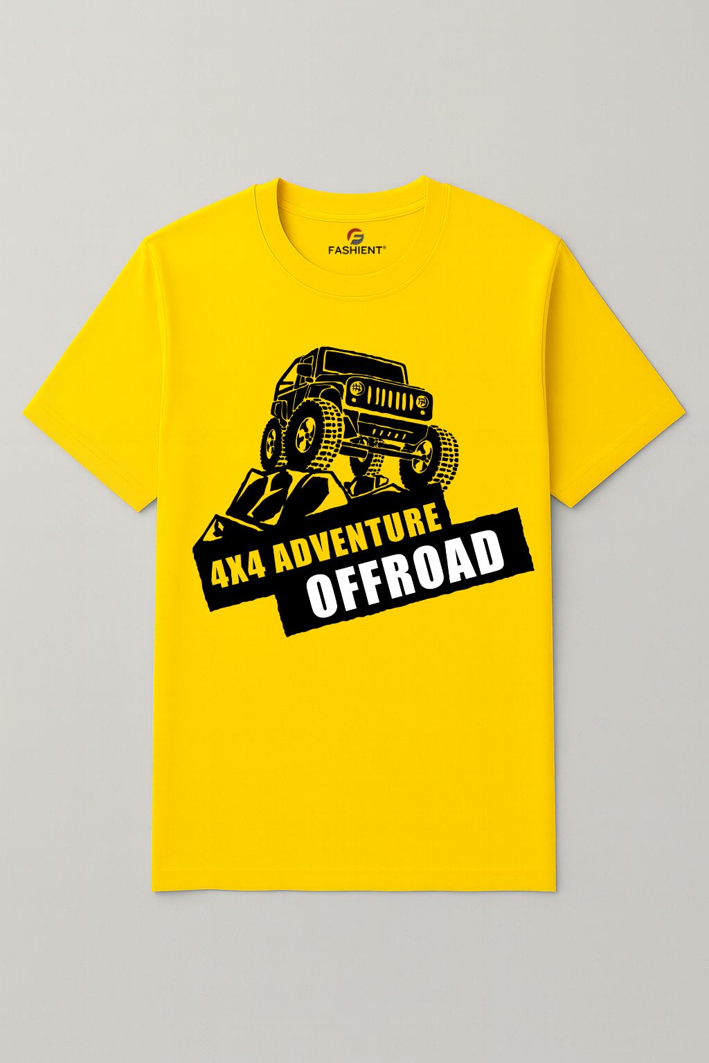 Men's Cotton Printed T-Shirt - "4x4 Adventure Offroad" Jeep Graphic Half Sleeve Tee - Yellow