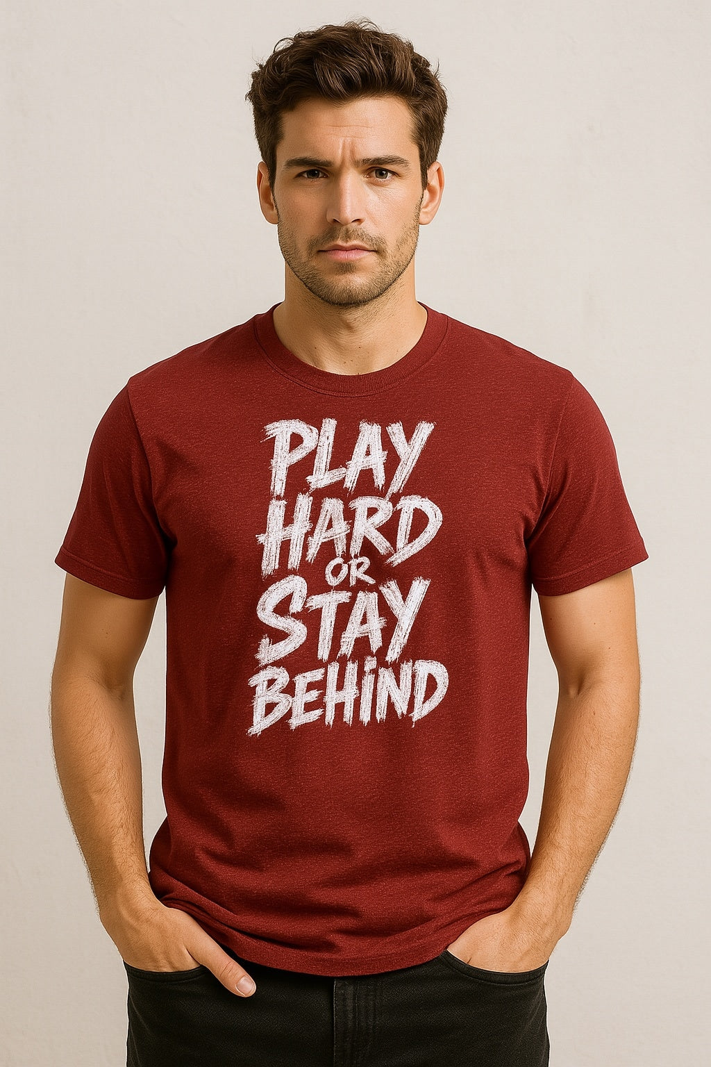 Men's Motivational Printed T-Shirt ideal for workouts, game day or casual wear - Maroon