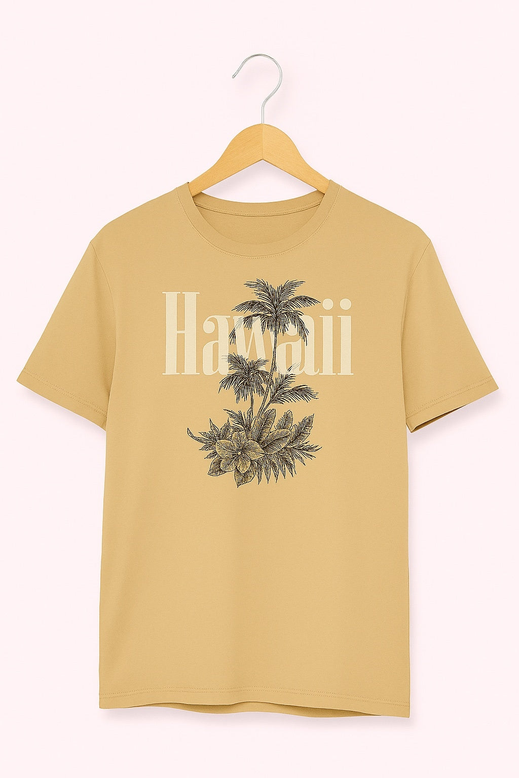 Men's Hawaii Tropical Printed Cotton T-Shirt Perfect for holidays and beachwear - Beige